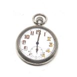 Military type Zenith silver pocket watch open face top wind and screw front case measures approx