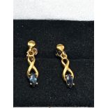 9ct gold sapphire drop earrings weight 1.4g