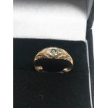 9ct gold vintage emerald & diamond dress ring (2.3g)