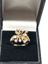 9ct gold sapphire emerald & white stone set ring weight 5.5g