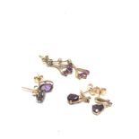 3 x 9ct gold amethyst, ruby and garnet stud earrings (3.8g)