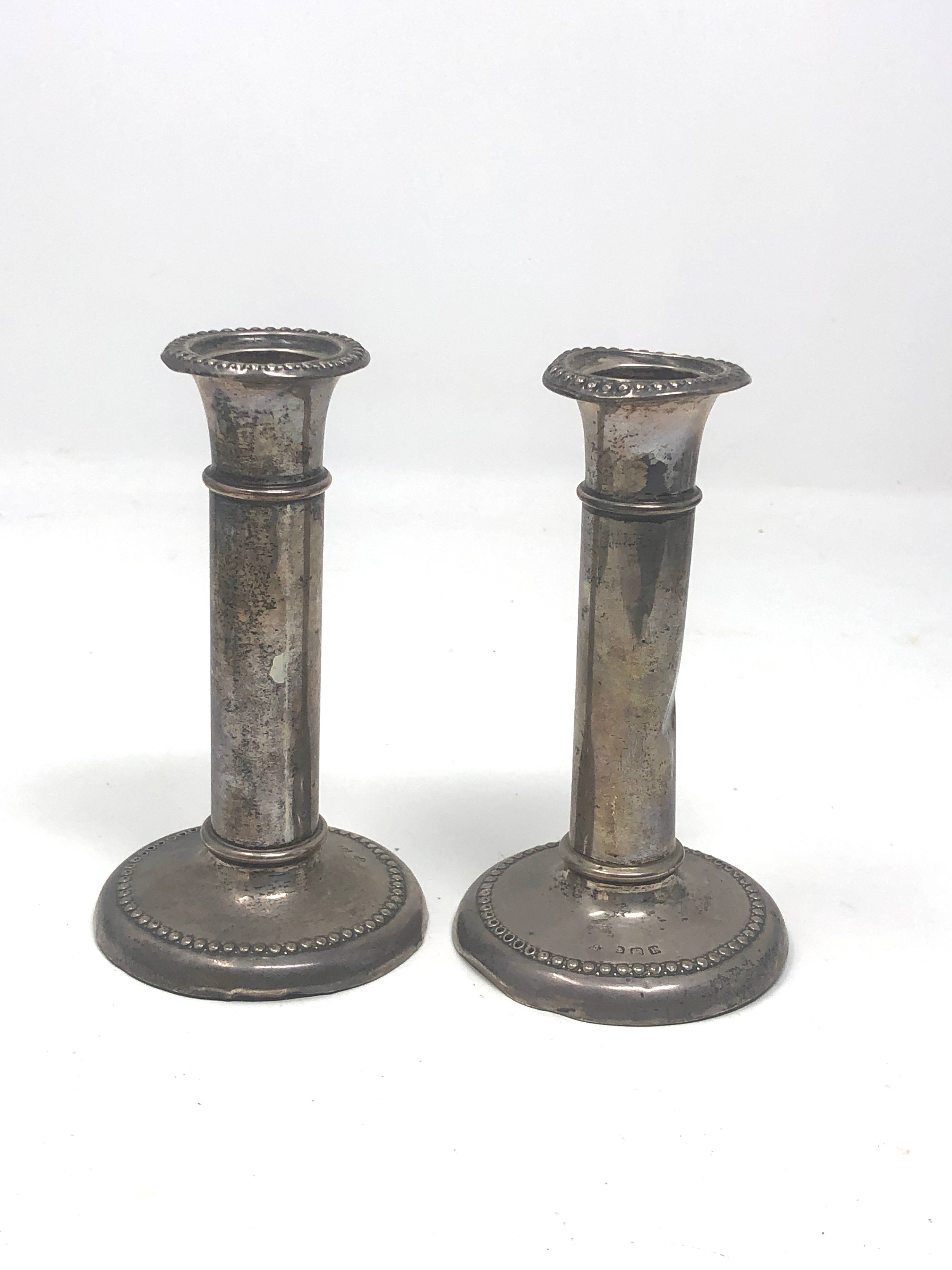 Pair of antique silver candlesticks birmingham silver hallmarks height approx 13cm - Image 2 of 4