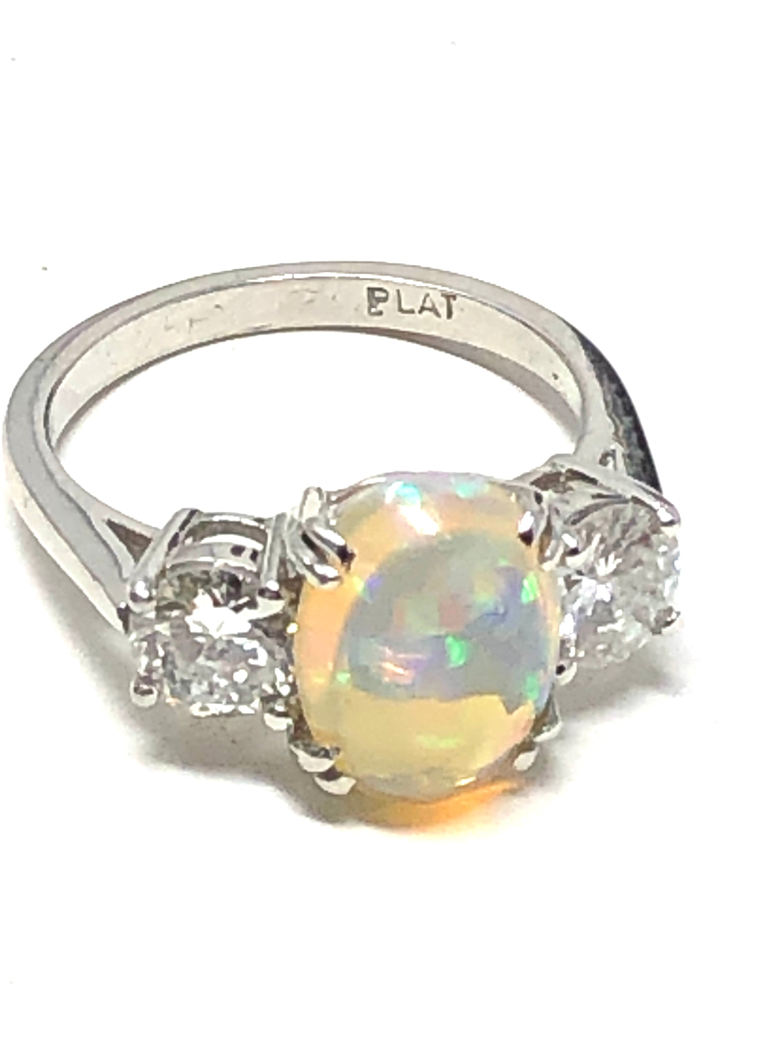 Fine plat opal & diamond ring set with centralop[al that measures approx 11.5mm by 8mm with - Image 6 of 6