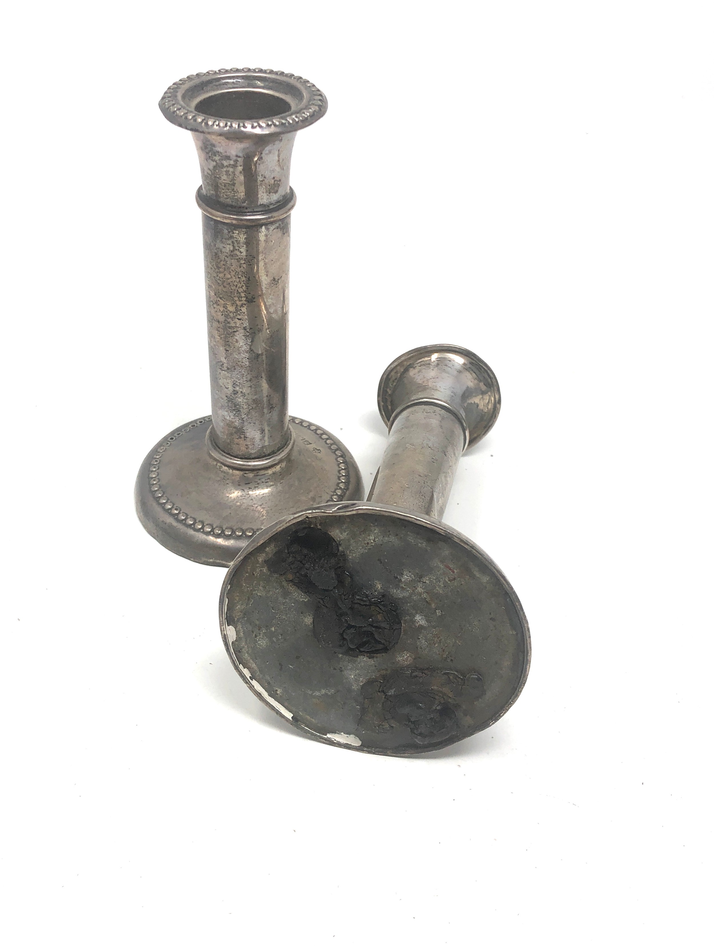 Pair of antique silver candlesticks birmingham silver hallmarks height approx 13cm - Image 4 of 4