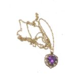 9ct gold amethyst pendant necklace weight 1.5g
