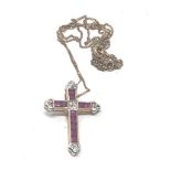 9ct gold ruby & diamond cross pendant on chain (2.1g)