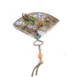 chinese silver & enamel dragon brooch measures approx 6.5cm drop by 4.6cnm wide