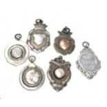6 vintage silver watch chain fobs