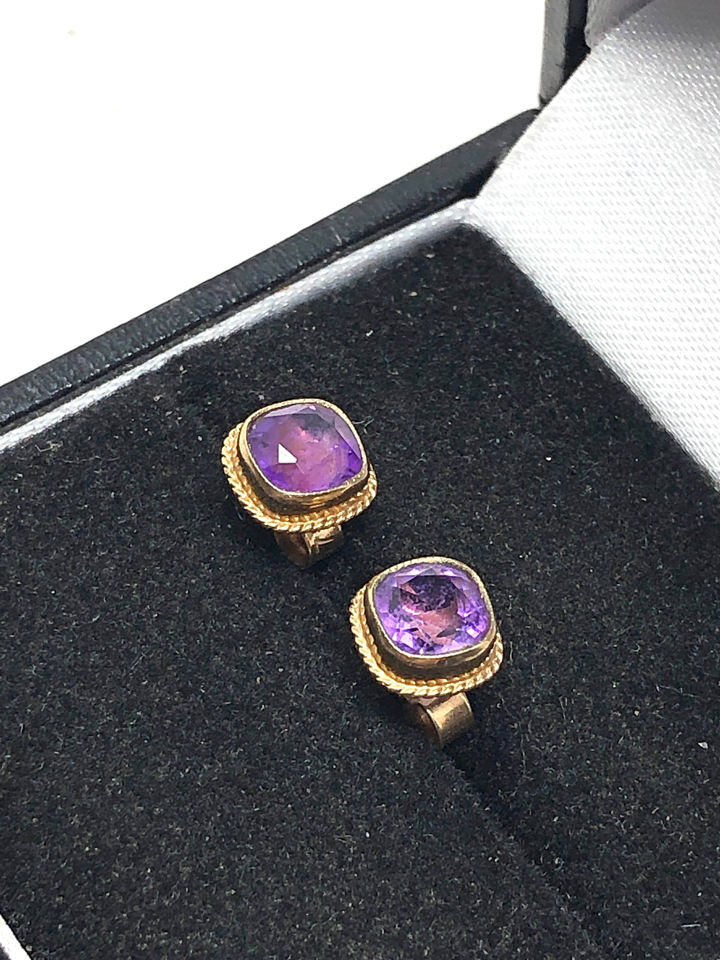 9ct gold amethyst earrings weight 1.1g - Image 2 of 4