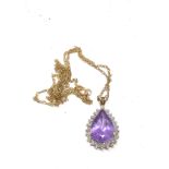 9ct gold amethyst & diamond pendant necklace weight 3g