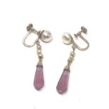 9ct Gold Fauz Pearl & Paste Drop Screw Back Earrings (2g)