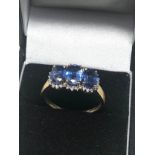 9ct Gold Sapphire & Diamond Fronted Ring (3.3g)