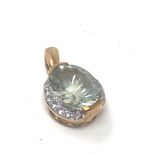 9ct Gold Green Quartz & Clear Gemstone Pendant (3.1g)