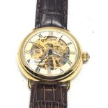 Gents Stauer gold tone mechanical wristwatch handwinding the watch is ticking