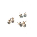 3 X 9ct Gold Paired Gemstone Stud Earrings Inc. Sapphire & Topaz (1.8g)