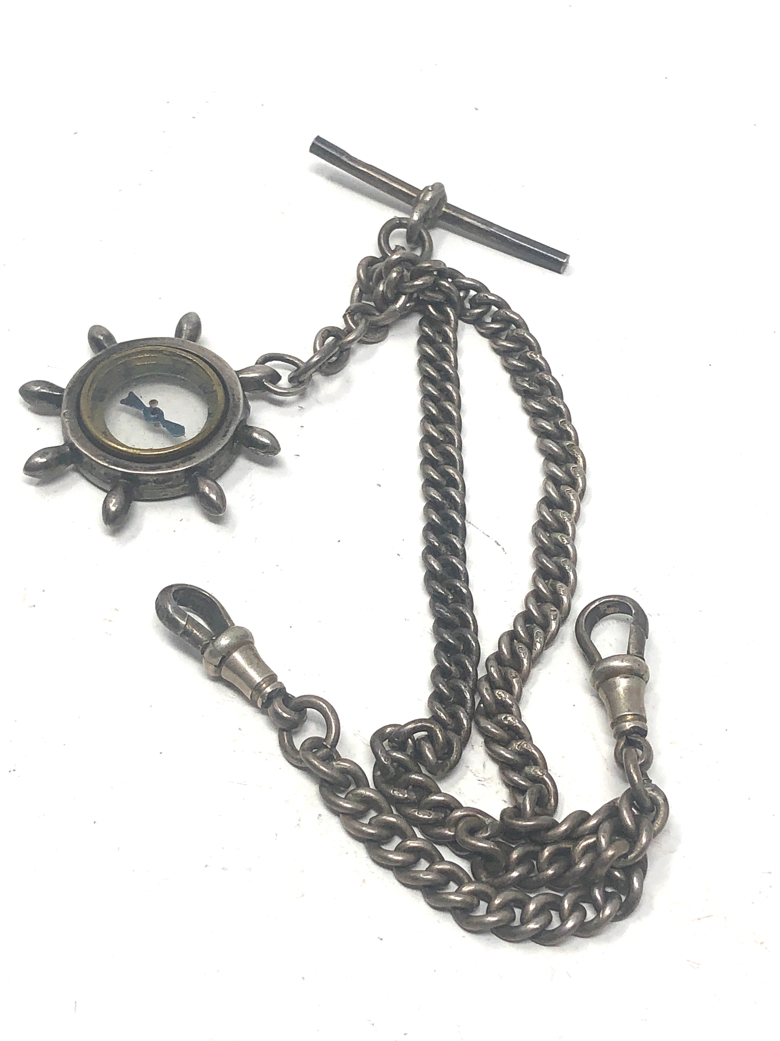 Antique silver double albert watch chain & fob 27g