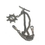 Antique silver double albert watch chain & fob 27g