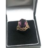 9ct Gold Brutalist Styled Amethyst Ring, (4.2g)