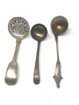 3 antique silver spoons inc ladles & sifter spoons