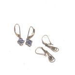 2 X 9ct Gold Paired Gemstone Drop Earrings Inc. Tanzanite & Colourless Gemstone (1.4g)