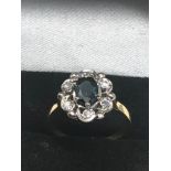 18ct Gold Diamond Framed Sapphire Halo Ring (4.5g)