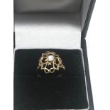 9ct Gold Clear Gemstone Solitaire Ornate Openwork Ring (1.3g)