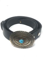 Silver & turquoise belt buckle and leather belt
