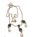 9ct Gold Sapphire & Pearl Necklace (8g)