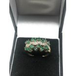 9ct Gold Emerald & Diamond Dress Ring (3.7g)