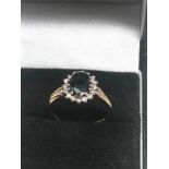 9ct Gold Sapphire & Diamond Halo Ring (2.8g)