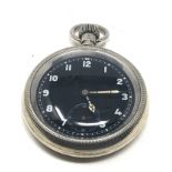 Military style black face 15 jewel pocket watch the watch is ticking