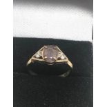 9ct Gold Amethyst & Clear Gemstone Trilogy Dress Ring (1.9g)