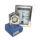 2 hallmarked silver fronted quartz clocks inc harrods & carr