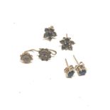 3 X 9ct Gold Paired Gemstone Stud Earrings Inc. Sapphire & Garnet (2.8g)