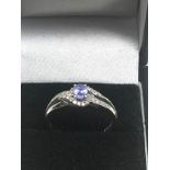 9ct White Gold Tanzanite & Diamond Ring (2.5g)