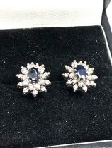 Fine 14ct white gold sapphire & diamond earrings weight 3g