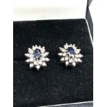 Fine 14ct white gold sapphire & diamond earrings weight 3g