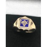 9ct Gold Vintage Enamelled Monogram Masonic Spinner Signet Ring (6.2g)