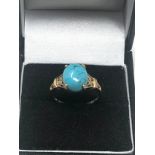 9ct Gold Turquoise Fronted Ring (2g)
