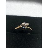 9ct Gold Sapphire & Diamond Floral Setting Ring (0.8g)