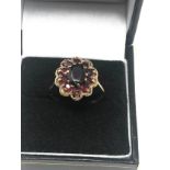 9ct Gold Floral Set Garnet Ring (3.6g)