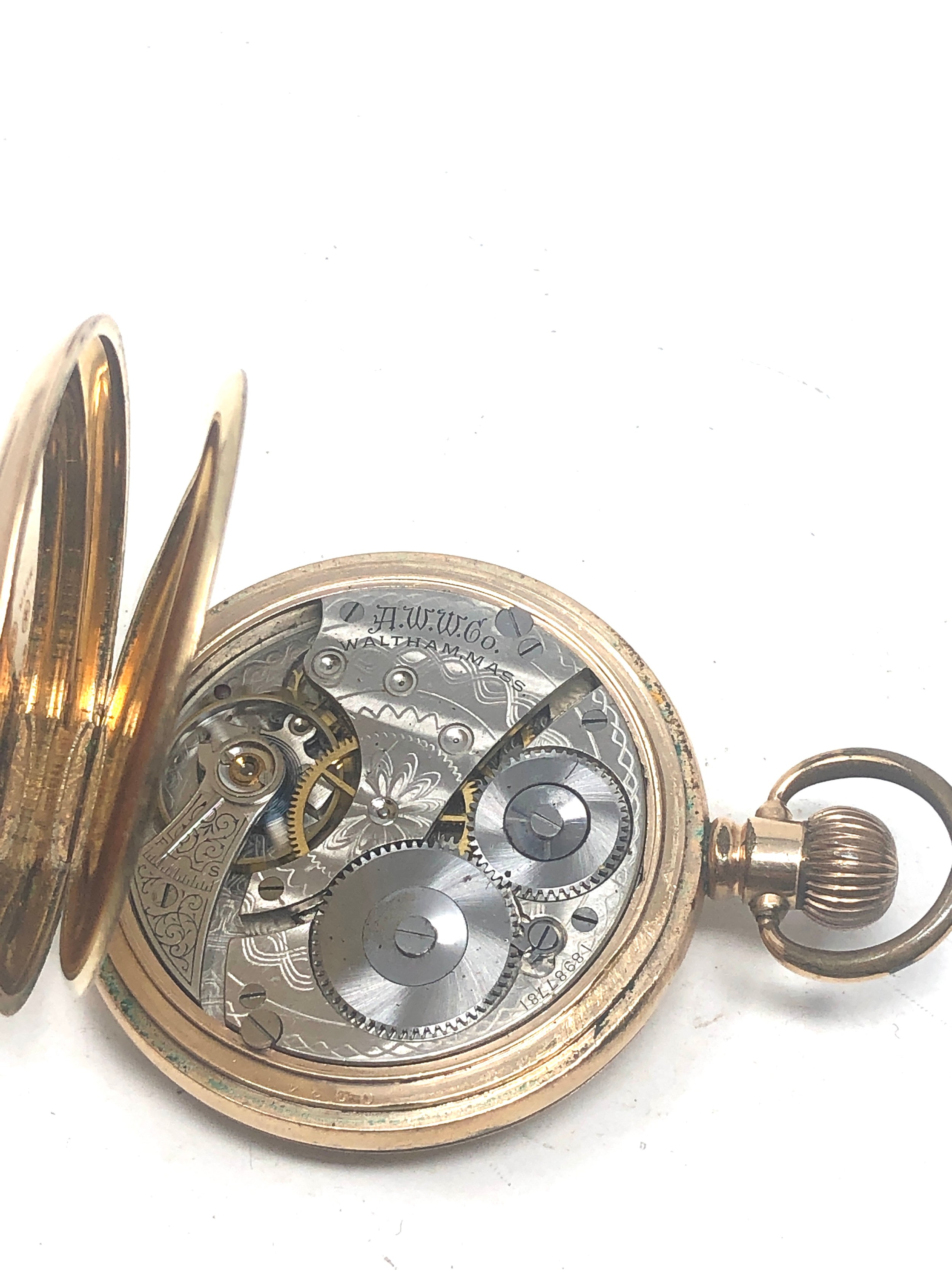 Gold plated half hunter waltham pocket watch the watch is ticking - Bild 3 aus 3