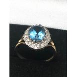 9ct Gold Diamond Framed Topaz Ring (3g)