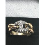 14ct Gold Two Tone Twist Diamond Detailed Ring (6.4g)