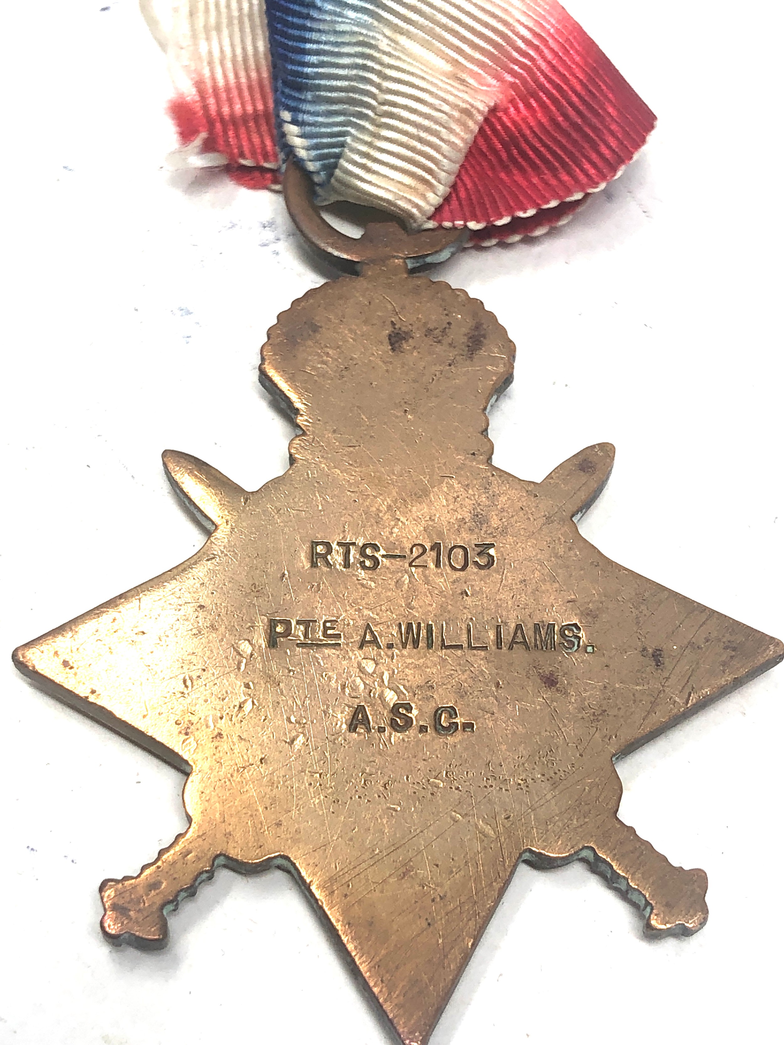 2 ww1 star medals to 36077 gnr h.searle r.f.a and rts-2103 pte a williams a.s.c - Image 2 of 3