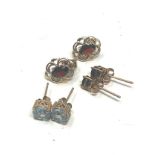 3 X 9ct Gold Paired Gemstone Stud Earrings Inc. Topaz & Garnet (3g)