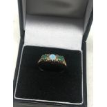 9ct Gold Opal & Emerald Gypsy Set Ring (1.8g)