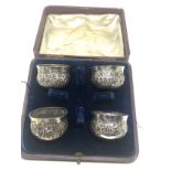 4 boxed antique silver salts London silver hallmarks no spoons