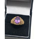 9ct Gold Amethyst Rope Texture Cocktail Ring (3.4g)