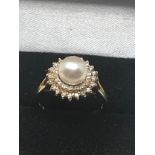 14ct Gold Pearl & Diamond Double Halo Ring (3.5g)